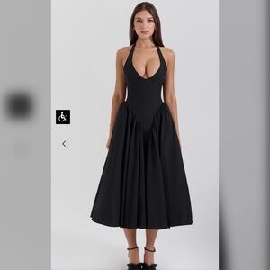 House of CB - MARILYN  BLACK TWILL HALTER MIDI DRESS